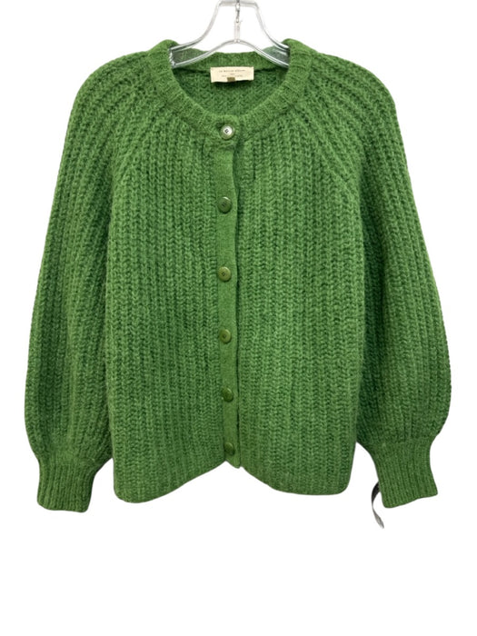 Sezane Size S Green Alpaca Blend Ribbed Knit Button Front Balloon Sleeve Sweater Green / S