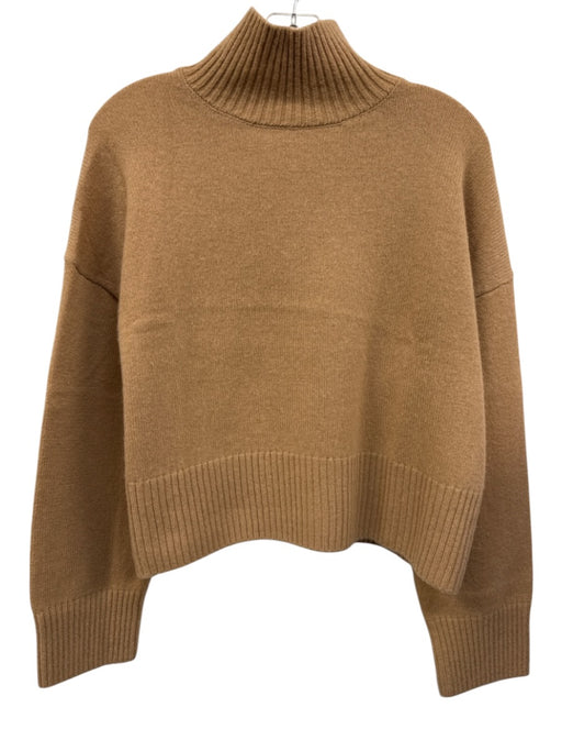 Colorush Size 1 Tan Brown Cashmere Knit Turtleneck Ribbed Hem Cropped Sweater Tan Brown / 1