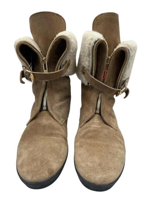 Burberry Shoe Size 38 Brown & Cream White Leather Upper Suede Zip & Buckle Boots Brown & Cream White / 38
