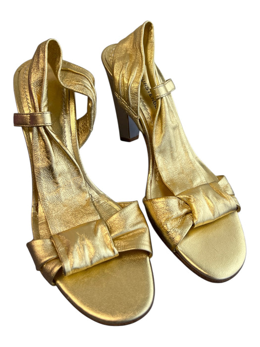 Diane Von Furstenberg Shoe Size 6 Gold Lame Leather Open Toe & Heel Shoes Gold Lame / 6