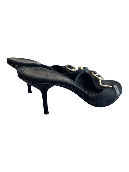 Gucci Shoe Size 5 Black Gold hardware Horse Bit Kitten Heel Open Toe Shoes Black / 5
