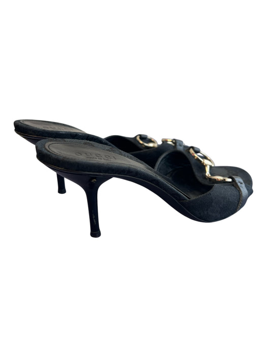 Gucci Shoe Size 5 Black Gold hardware Horse Bit Kitten Heel Open Toe Shoes Black / 5