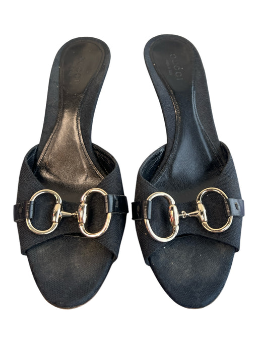 Gucci Shoe Size 5 Black Gold hardware Horse Bit Kitten Heel Open Toe Shoes Black / 5