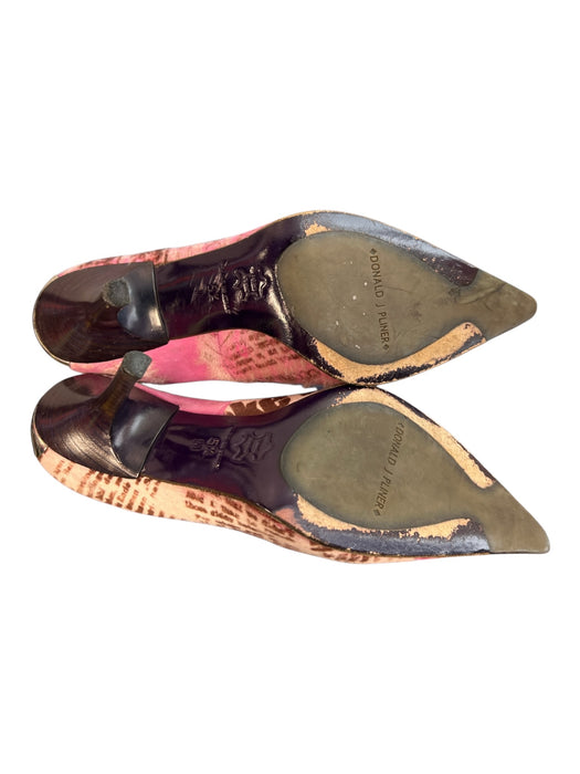 Donald J Pliner Shoe Size 5.5 Pink Pony Hair Leather News Print Steel Toe Shoes Pink / 5.5
