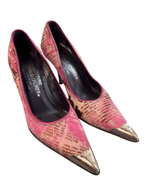 Donald J Pliner Shoe Size 5.5 Pink Pony Hair Leather News Print Steel Toe Shoes Pink / 5.5