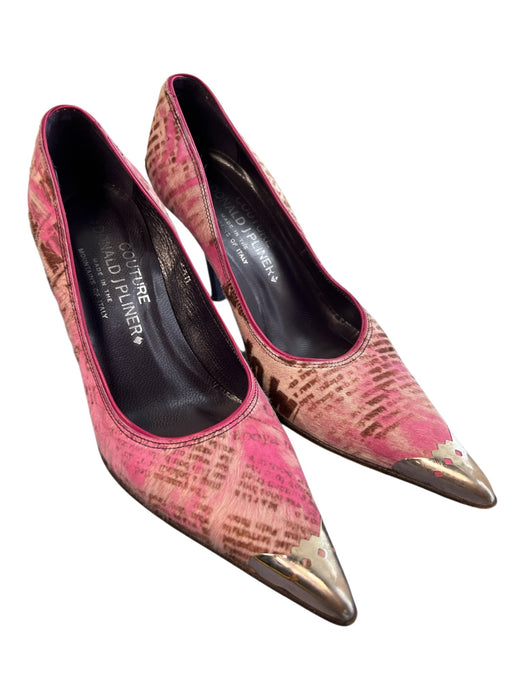 Donald J Pliner Shoe Size 5.5 Pink Pony Hair Leather News Print Steel Toe Shoes Pink / 5.5