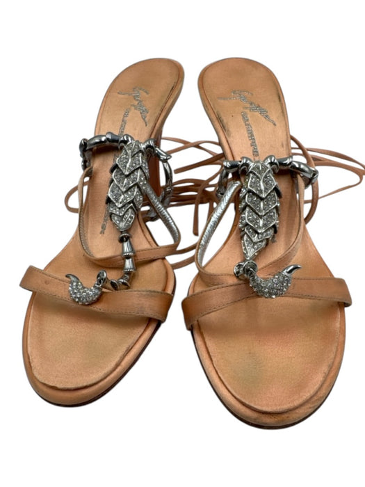 Giuseppe Zanotti Design Shoe Size 5.5 Orange Pink Leather Satin Open Toe Sandals Orange Pink / 5.5