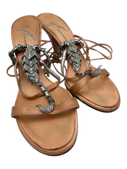 Giuseppe Zanotti Design Shoe Size 5.5 Orange Pink Leather Satin Open Toe Sandals Orange Pink / 5.5