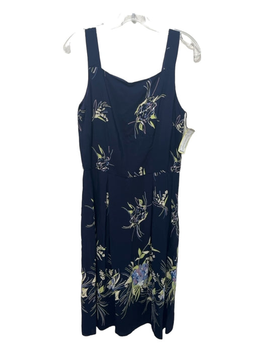 Anna Sui Size 10 Navy & Multi Rayon Floral Square Neck Sleeveless Back Zip Dress Navy & Multi / 10
