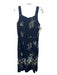 Anna Sui Size 10 Navy & Multi Rayon Floral Square Neck Sleeveless Back Zip Dress Navy & Multi / 10