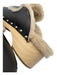 Prada Shoe Size 39 Black & Beige Leather Shearling Studs Wood Sole Mule Clogs Black & Beige / 39