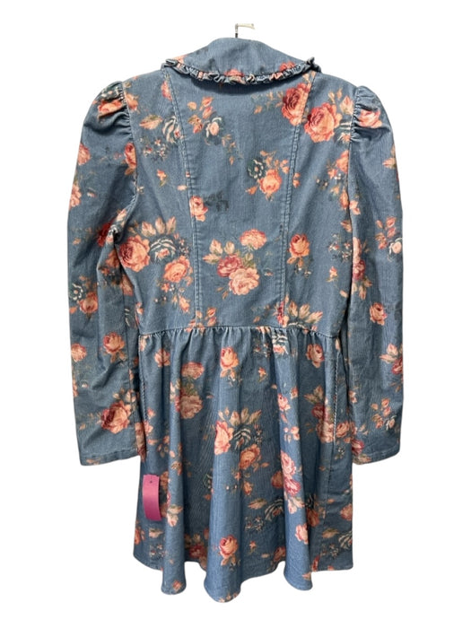 Loveshackfancy Size 4 Blue & Pink Cotton Corduroy Floral Button Down Dress Blue & Pink / 4