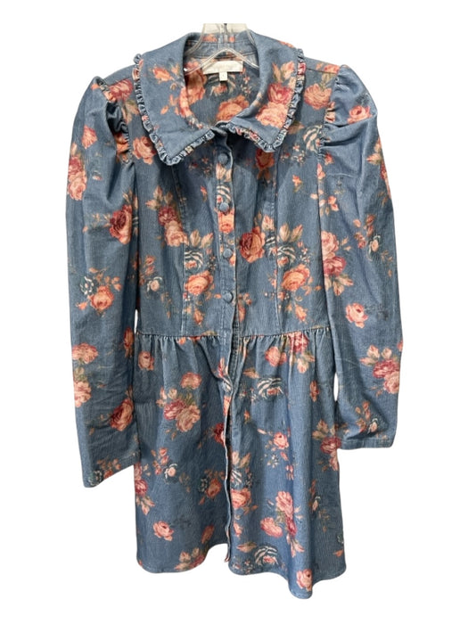 Loveshackfancy Size 4 Blue & Pink Cotton Corduroy Floral Button Down Dress Blue & Pink / 4