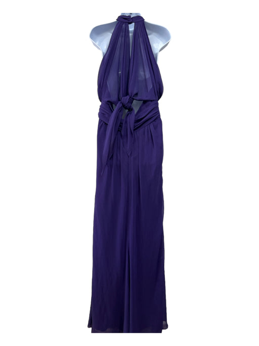 Badgley Mischka Size 14 Deep Purple Polyethylene High Neck Halter Draped Gown Deep Purple / 14