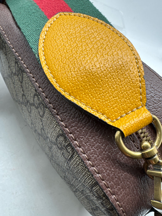 Gucci Brown, Yellow & Green Leather Coated Canvas Guccissima Crossbody Bag