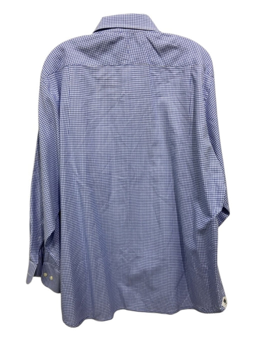 Peter Millar Size 16.5 Blue & White Cotton Plaid Front Pocket Long Sleeve Shirt 16.5