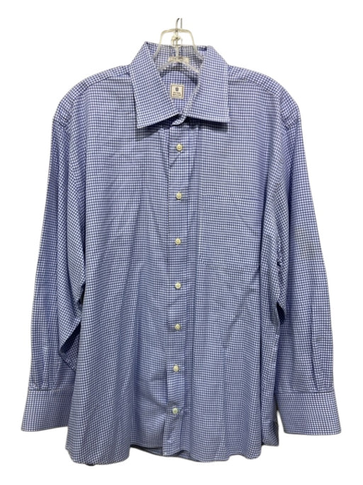 Peter Millar Size 16.5 Blue & White Cotton Plaid Front Pocket Long Sleeve Shirt 16.5