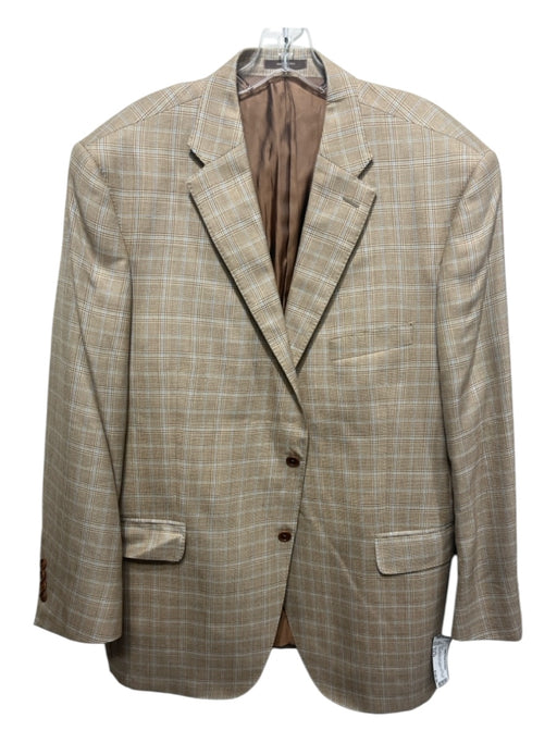 Peter Millar Tan & Light Blue Print Wool Blend Plaid 2 Button Men's Blazer Est 44