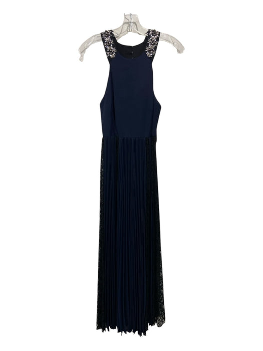 Rebecca Taylor Size 4 Navy Blue & Black Viscose Blend Maxi Rhinestone Dress Navy Blue & Black / 4