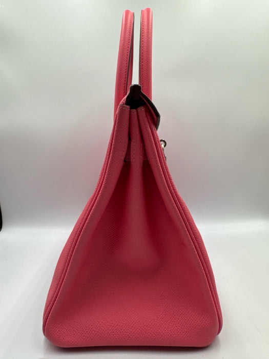 Hermes Pink Leather Top Handle Silver Hardware Birkin Certified by Entrupy Bag