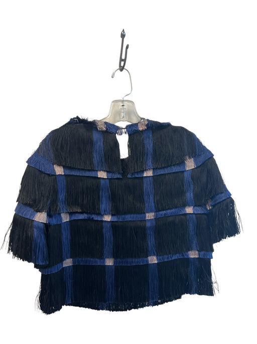 Marco de Vincenzo Size 2 Black & Navy Polyester Short Sleeve Fringe Top Black & Navy / 2