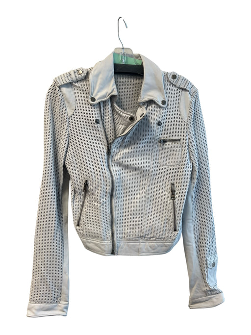 Jakett Size Small White Leather Perforated Front Zip Moto Jacket White / Small