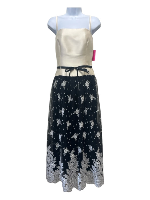 Frascara Size 6 Beige & Black Silk & Wool Lace Overlay Floral Back Zip Gown Beige & Black / 6