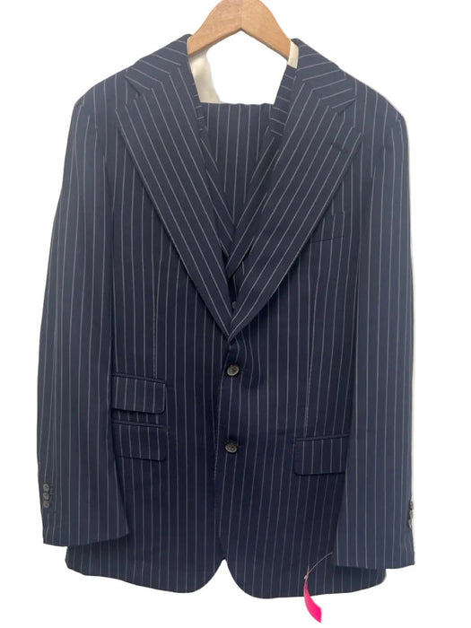 Suitsupply Navy Blue & White Wool Striped 3 Piece Men's Suit