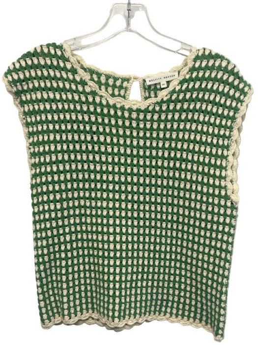 Melissa Nepton Size P/S Green & White Cotton Sleeveless Crochet Knit Top