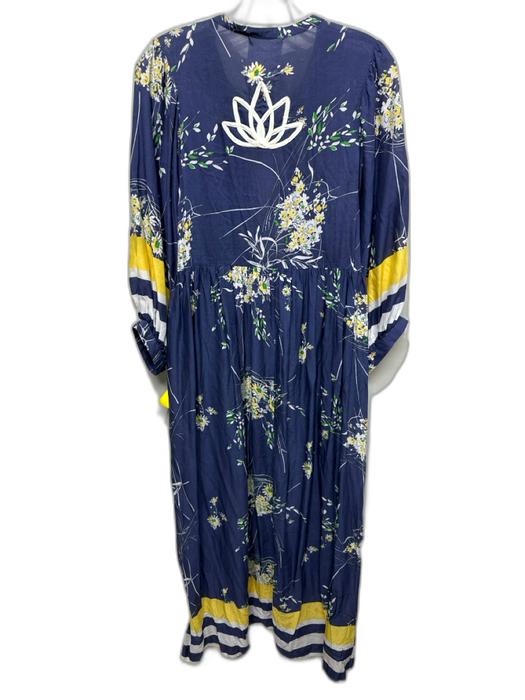 Gallabia Size M Indigo Blue & White Viscose Floral 3/4 Balloon Sleeve Dress Indigo Blue & White / M