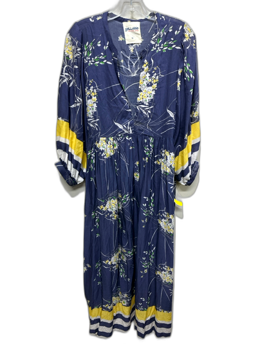 Gallabia Size M Indigo Blue & White Viscose Floral 3/4 Balloon Sleeve Dress Indigo Blue & White / M