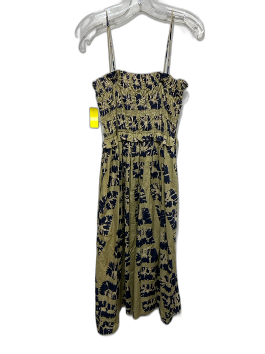 Ulla Johnson Size 4 Taupe Beige & Indigo Blue Cotton Tie Dye Ruffle Detail Dress Taupe Beige & Indigo Blue / 4