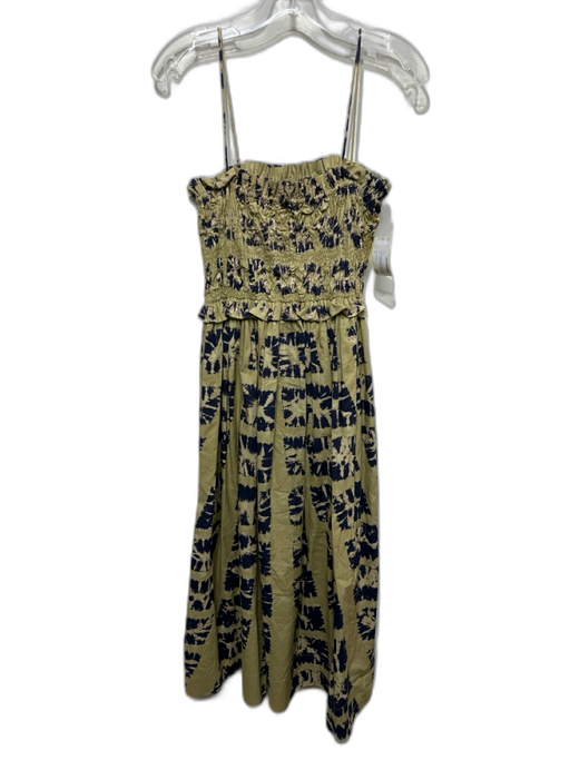 Ulla Johnson Size 4 Taupe Beige & Indigo Blue Cotton Tie Dye Ruffle Detail Dress Taupe Beige & Indigo Blue / 4
