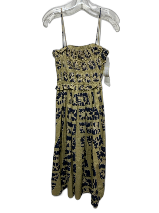 Ulla Johnson Size 4 Taupe Beige & Indigo Blue Cotton Tie Dye Ruffle Detail Dress Taupe Beige & Indigo Blue / 4