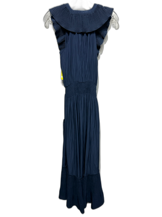 Ramy Brook Size S Navy Blue Polyester Accordion Pleats Ruffle Cap Sleeve Dress Navy Blue / S