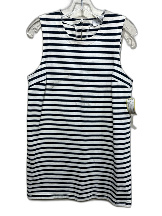 Matteau Size 4 White & Navy Blue Cotton Striped Sleeveless Keyhole Back Dress White & Navy Blue / 4