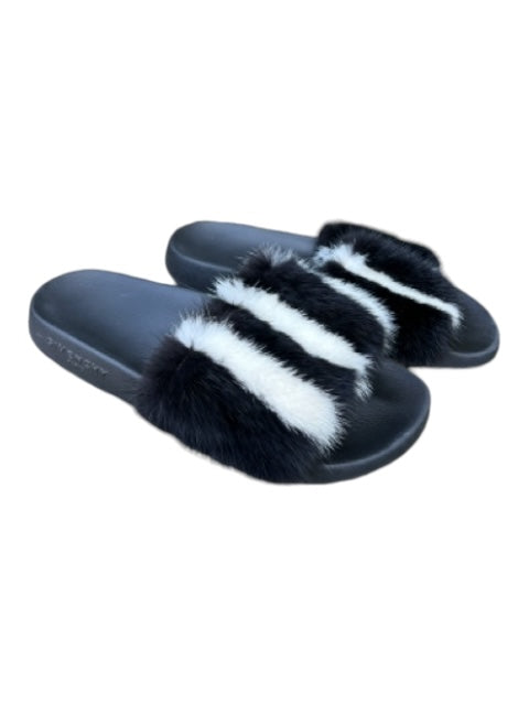 Givenchy Shoe Size 7.5 Black & White Rubber & Fur Stripe slides Sandals Black & White / 7.5