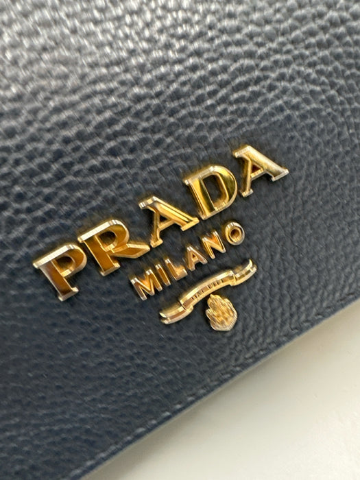 Prada Slate Blue Leather Logo extra strap incl. flap Bag