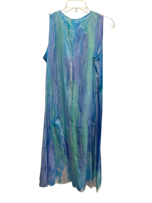 Mela Rosa Size S Blue Ramie Blend Sleeveless V Neck Printed Midi Dress Blue / S