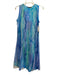 Mela Rosa Size S Blue Ramie Blend Sleeveless V Neck Printed Midi Dress Blue / S