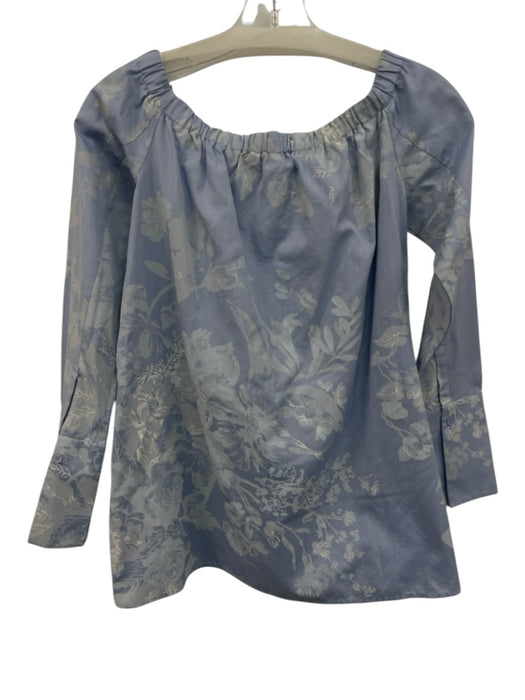 Lafayette 148 Size S Blue Cotton Off Shoulder Long Sleeve Printed Top Blue / S