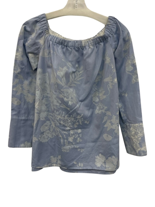 Lafayette 148 Size S Blue Cotton Off Shoulder Long Sleeve Printed Top Blue / S