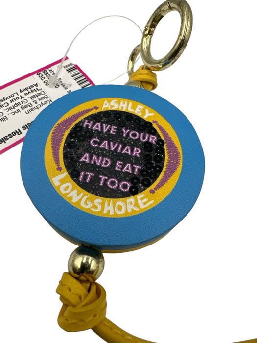 Ashley Longshore Blue & Yellow Sequin Detail Graphic Gold Tone Hardware Keychain Blue & Yellow