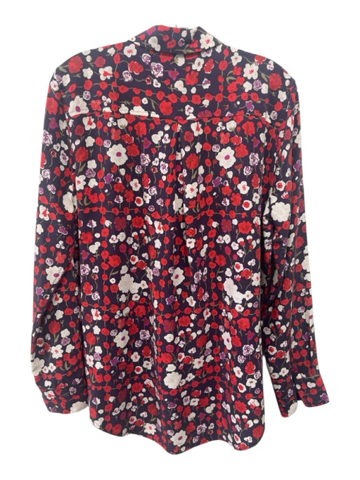 Equipment Femme Size M Red, Purple & White Silk Long Sleeve Floral Print Top Red, Purple & White / M