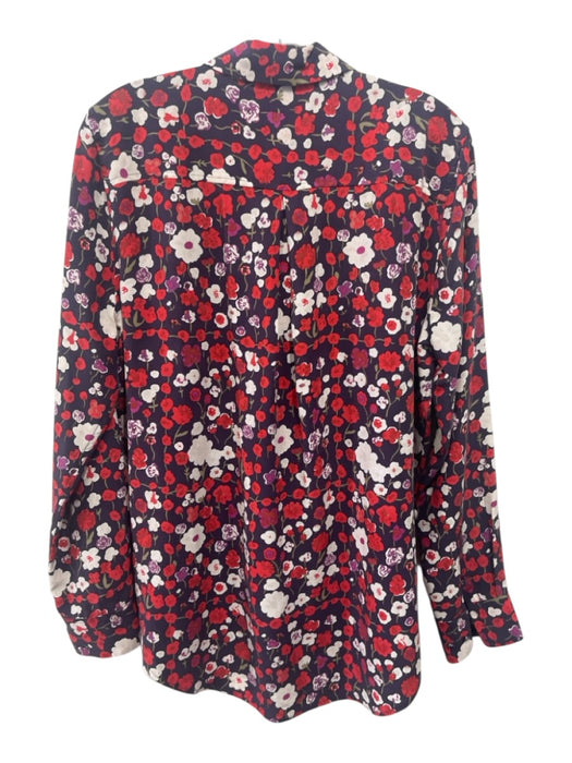 Equipment Femme Size M Red, Purple & White Silk Long Sleeve Floral Print Top Red, Purple & White / M