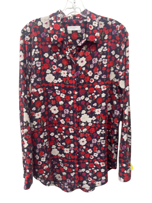 Equipment Femme Size M Red, Purple & White Silk Long Sleeve Floral Print Top Red, Purple & White / M