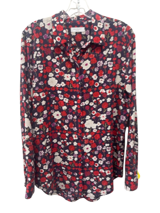 Equipment Femme Size M Red, Purple & White Silk Long Sleeve Floral Print Top Red, Purple & White / M