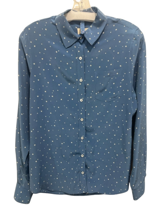 MIH Size M Blue & White Silk Long Sleeve stars Blouse Top Blue & White / M