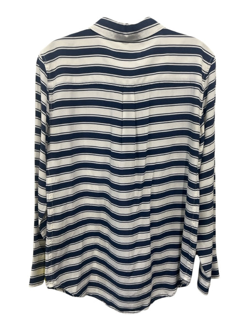 Equipment Femme Size M Navy Blue & White Silk Long Sleeve Stripes Blouse Top Navy Blue & White / M
