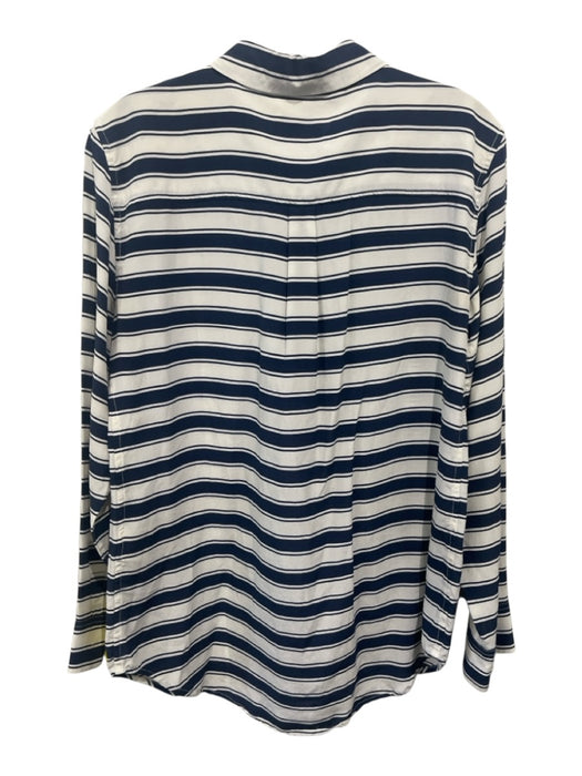 Equipment Femme Size M Navy Blue & White Silk Long Sleeve Stripes Blouse Top Navy Blue & White / M
